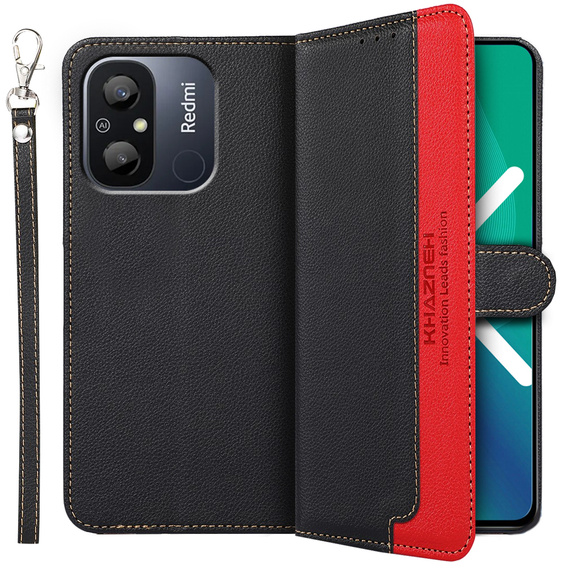 Flip case for Xiaomi Redmi 12C, KHAZNEH RFID, black / red