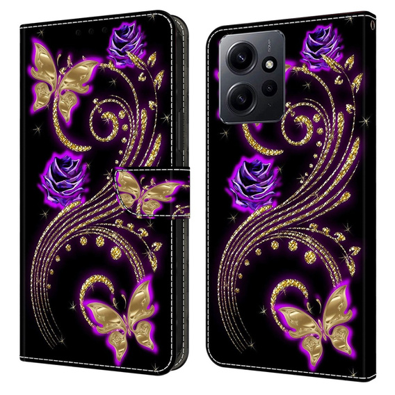 Flip case for Xiaomi Redmi Note 12 4G, Wallet, flowers & butterfly, white