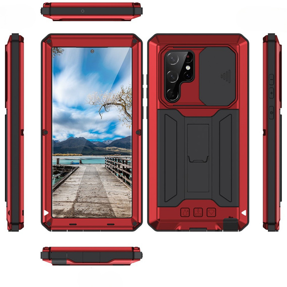 Armored case for Samsung Galaxy S22 Ultra, R-JUST CamShield Slide, red