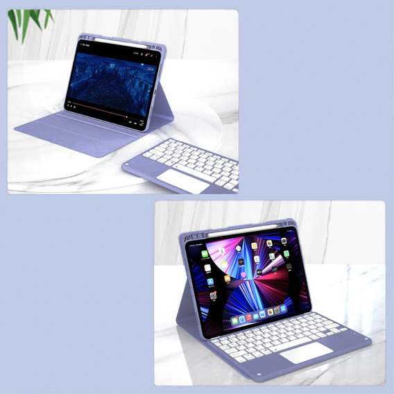 Case + keyboard iPad 10.2 2021 / 2020 / 2019 / Air 10.5 2019, Leather Pen Slot TouchPad, purple