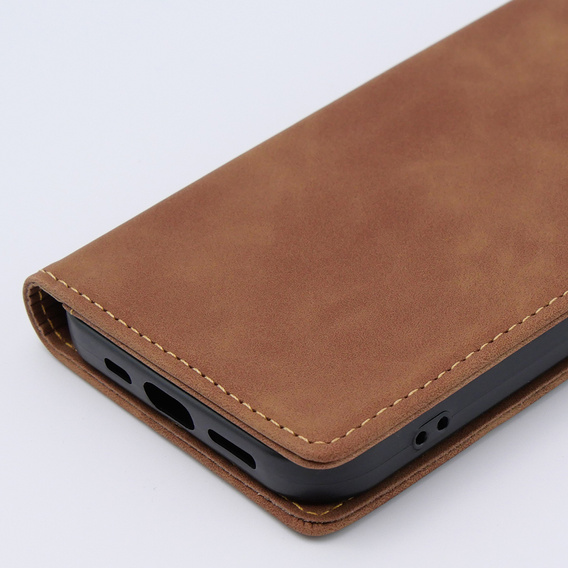 Case for iPhone 15, ERBORD Vintage, wallet with flap, brown