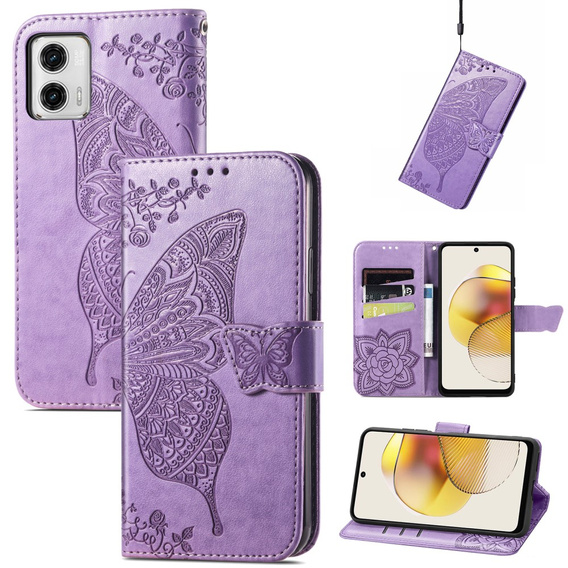 Flip case for Motorola Moto G73 5G, Butterfly, purple