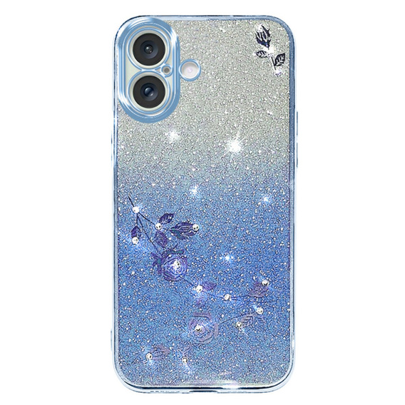 Case for iPhone 16 Plus, Glitter Flower, blue