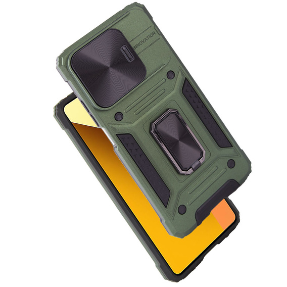 Armored Case for Xiaomi Redmi Note 13 5G, CamShield Slide, green + Tempered Glass 9H