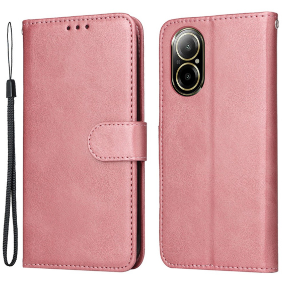 Flip case for Realme C67, Leather Wallet, pink rose gold
