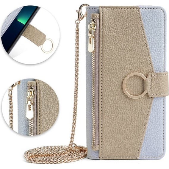 Flip case for Samsung Galaxy A53 5G, Wallet Zipper Pocket, with mirror, blue