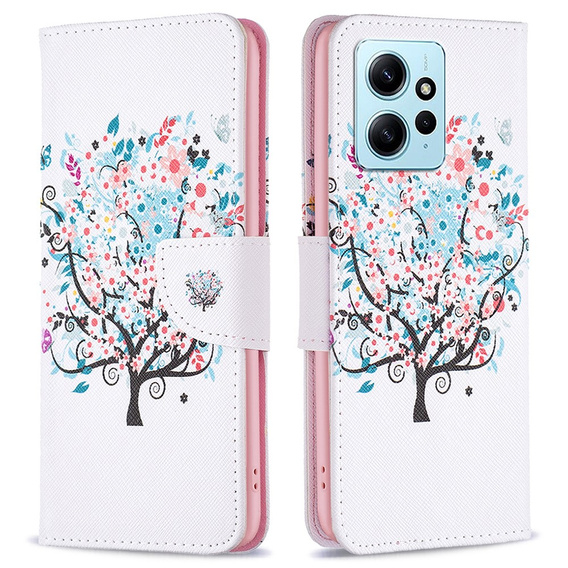 Flip case for Xiaomi Redmi Note 12 4G, Wallet, colorful tree , white