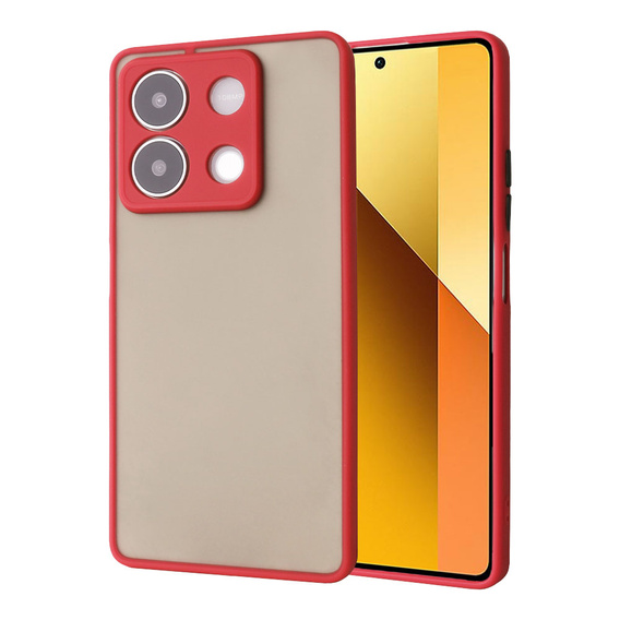 Silicone case for Xiaomi Redmi Note 13 5G, with camera protection, transparent / red + Tempered Glass 9H