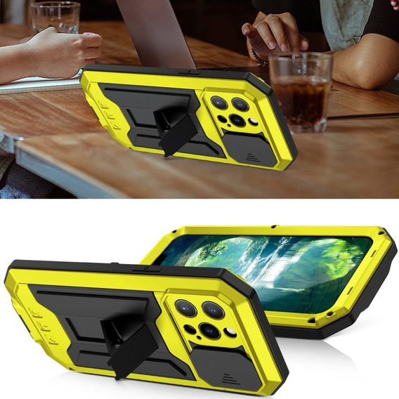 Case for iPhone 13 Pro, R-JUST CamShield Slide, armoured, yellow / black