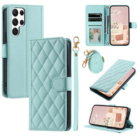 Flip case for Samsung Galaxy S25 Ultra, Rhombus Crossbody Leather, green