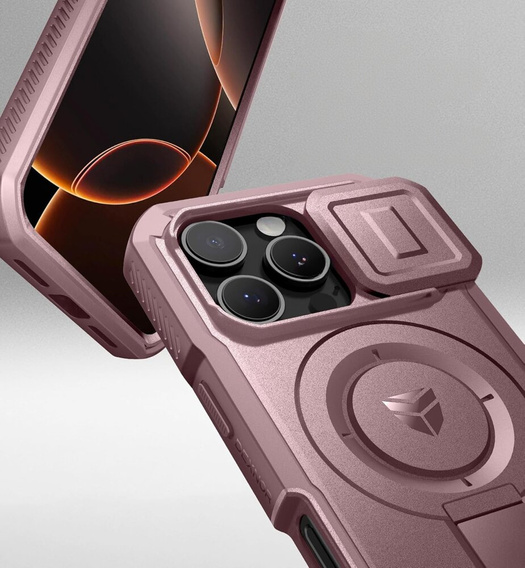 Armored case for iPhone 16 Pro, Dexnor CamProtect MagSafe, pink (Two frames)