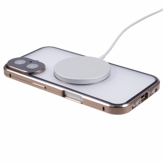 Magnetic Dual Glass MagSafe case for iPhone 16, gold