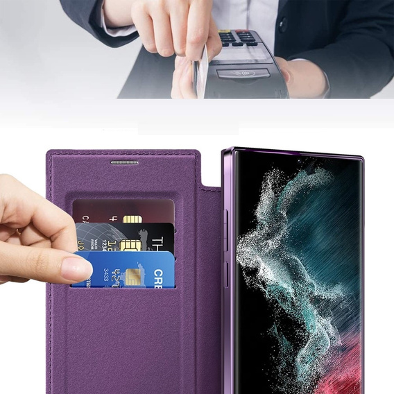 Flip case for Samsung Galaxy S22 Ultra 5G, RFID Wallet MagSafe CamShield, purple