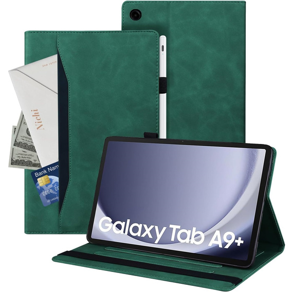 Case for Samsung Galaxy Tab A9+, Classic, with space for stylus, green