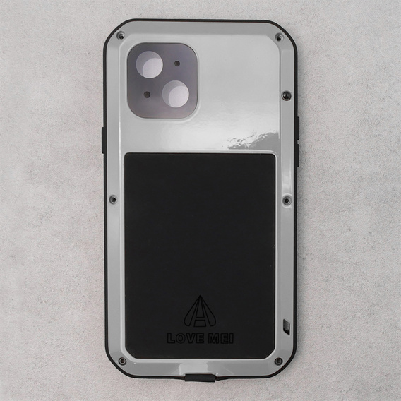 Love Mei Case for iPhone 14, armored with glass, silver