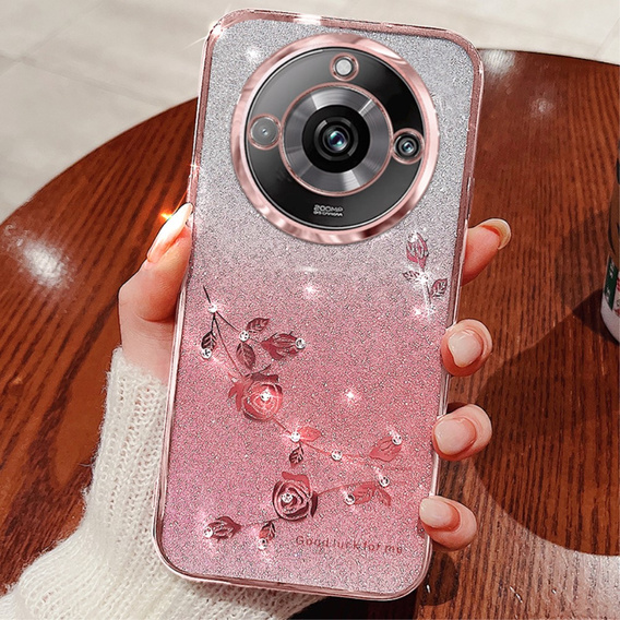 Case for Realme 11 Pro 5G / Pro+ 5G, Glitter Flower, pink rose gold