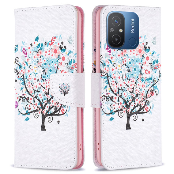 Flip case for Xiaomi Redmi 12C, Wallet, colorful tree, white