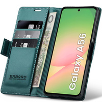 Case for Samsung Galaxy A56, ERBORD Glossy Litchi, wallet with flap, green