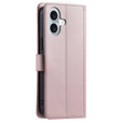 Flip case for iPhone 16, Rhombus Crossbody Leather, pink rose gold