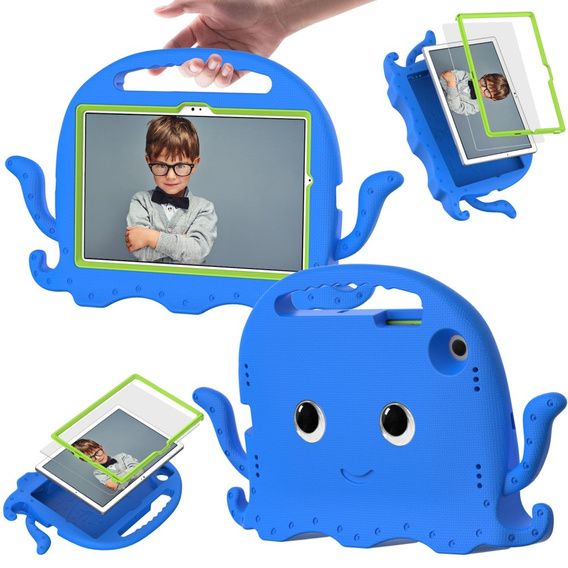 Children's case for Samsung Galaxy Tab A8 10.5, with handle, octopus, blue