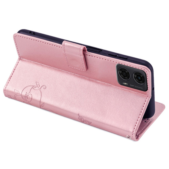 Flip case for Motorola Moto E14, Butterfly, pink rose gold