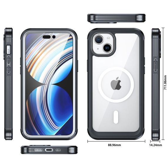 Case for iPhone 15 Plus, Armor Full Protect 360° to MagSafe, screen glass, black