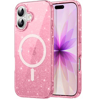 Case for iPhone 17, for MagSafe, glitter, translucent pink