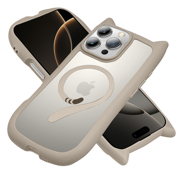 Case for iPhone 16 Pro Max, for MagSafe, Cute Cat, grey + Screen Glass