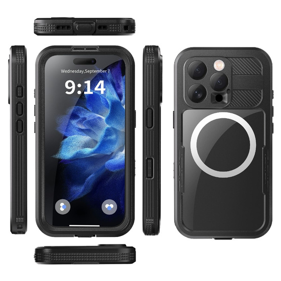 IP68 Waterproof Case for iPhone 16 Pro, SHELLBOX MagSafe, black