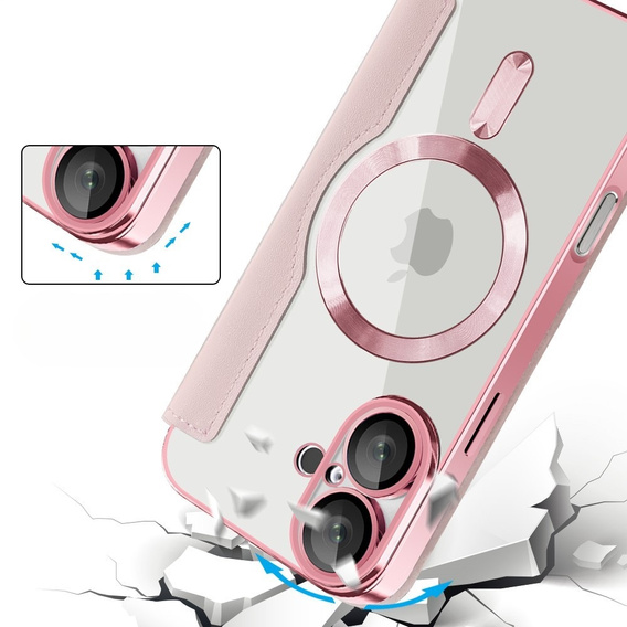 Flip case for iPhone 16, RFID Wallet MagSafe CamShield, pink