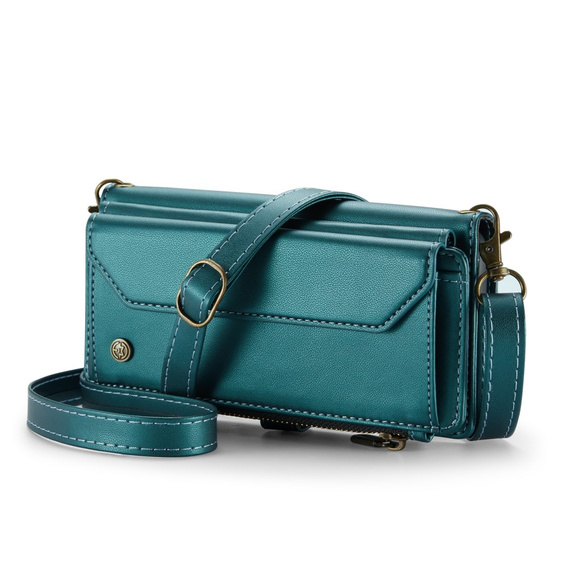 Case CASEME for Samsung Galaxy A55 5G, RFID Leather Wallet, with shoulder strap, green