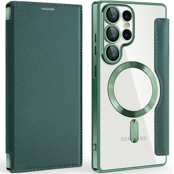 Flip case for Samsung Galaxy S25 Ultra, RFID Wallet MagSafe CamShield, green