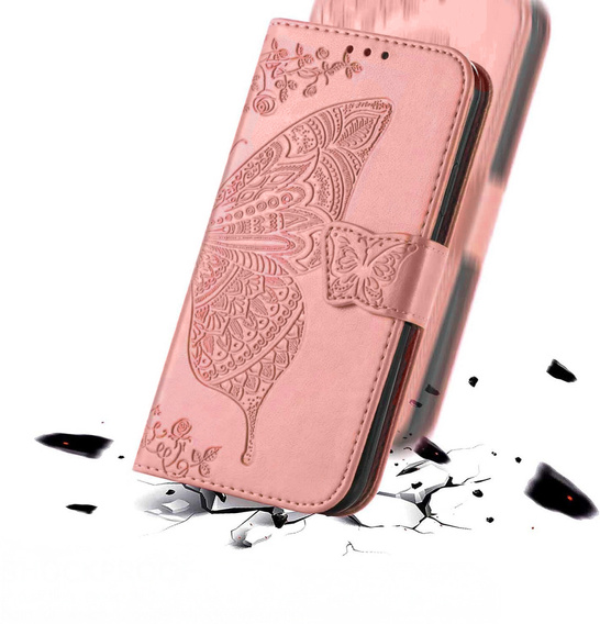 Flip case for Realme C71, Butterfly, pink rose gold