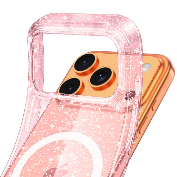 Case for iPhone 17 Pro Max, for MagSafe, glitter - translucent pink