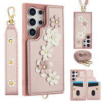 Case for Samsung Galaxy S24 Ultra, Leather Flower Card Slot, pink