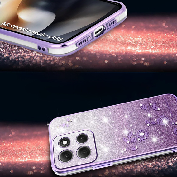 Case for Motorola Moto G56 5G, Glitter Flower, purple