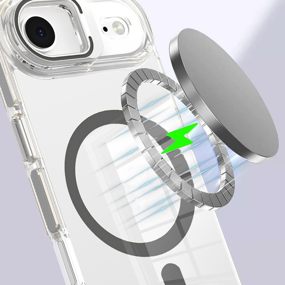 Case for iPhone Air, for MagSafe, with stand, transparent with grey inserts