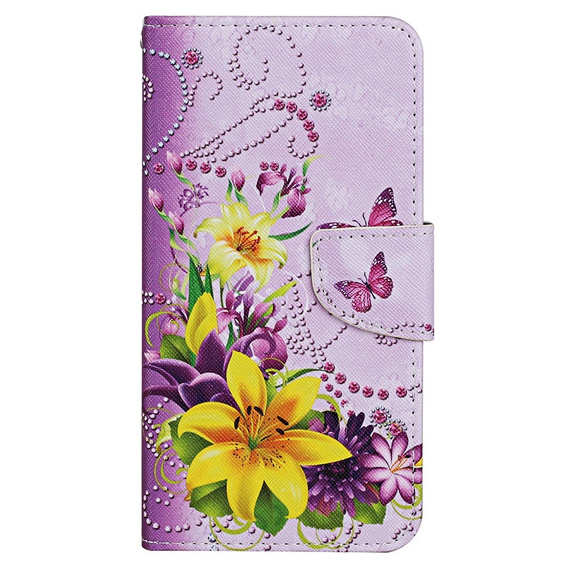 Flip case for Xiaomi Redmi 13C / Poco C65, Wallet, Flowers and Butterflies, purple