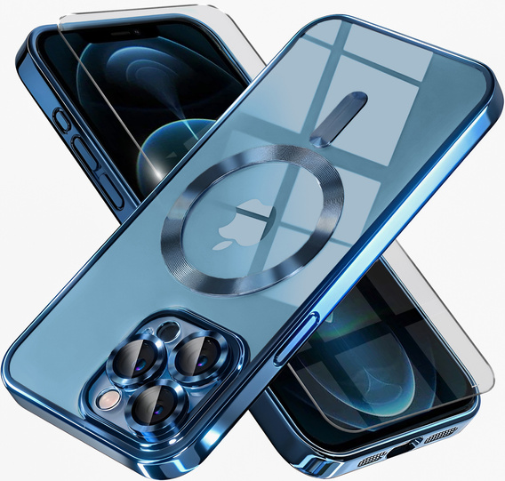 Case for iPhone 12 Pro, Electro MagSafe, blue + Screen Glass