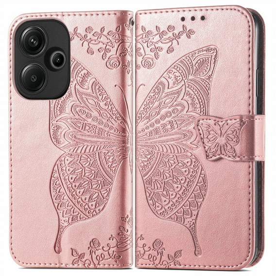 Flip case for Xiaomi Redmi 13, Butterfly, pink rose gold