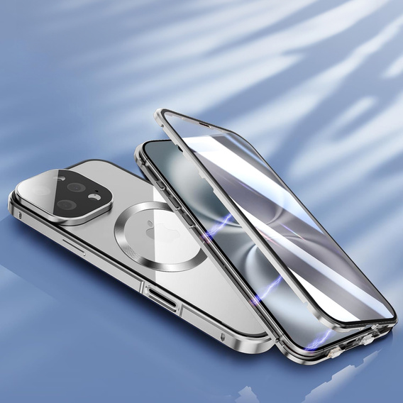 Magnetic Dual Glass MagSafe case for iPhone 16 Pro Max, silver