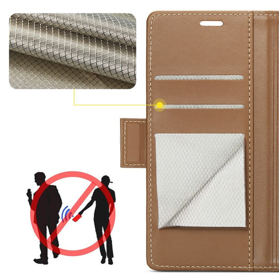 Case for Samsung Galaxy A25 5G, ERBORD Glossy Litchi, wallet with flap, brown