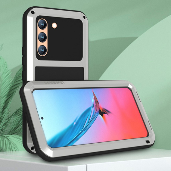 Love Mei Case for Samsung Galaxy S22, armored with glass, silver
