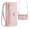 Flip case for iPhone 16E, Wallet Zipper Pocket, pink
