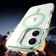 Case for iPhone 17, for MagSafe, with stand, transparent with green inserts