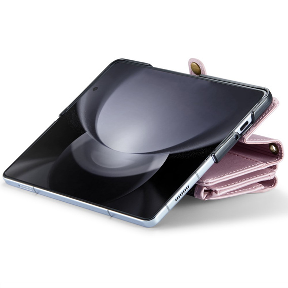 Case CASEME for Samsung Galaxy Z Fold6 5G, RFID Leather Wallet, with shoulder strap, pink