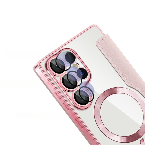 Flip case for Samsung Galaxy S25 Ultra, RFID Wallet MagSafe CamShield, pink