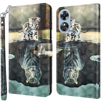 Flip case for Oppo A17, Wallet, Cat & Tiger