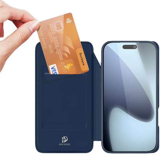 Dux Ducis case for iPhone 17 Pro, Skin Pro, with flap, with card slot, navy blue