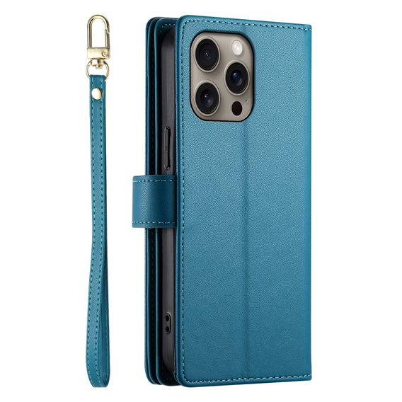 Flip case for iPhone 16 Pro, Wallet Zipper Pocket, blue
